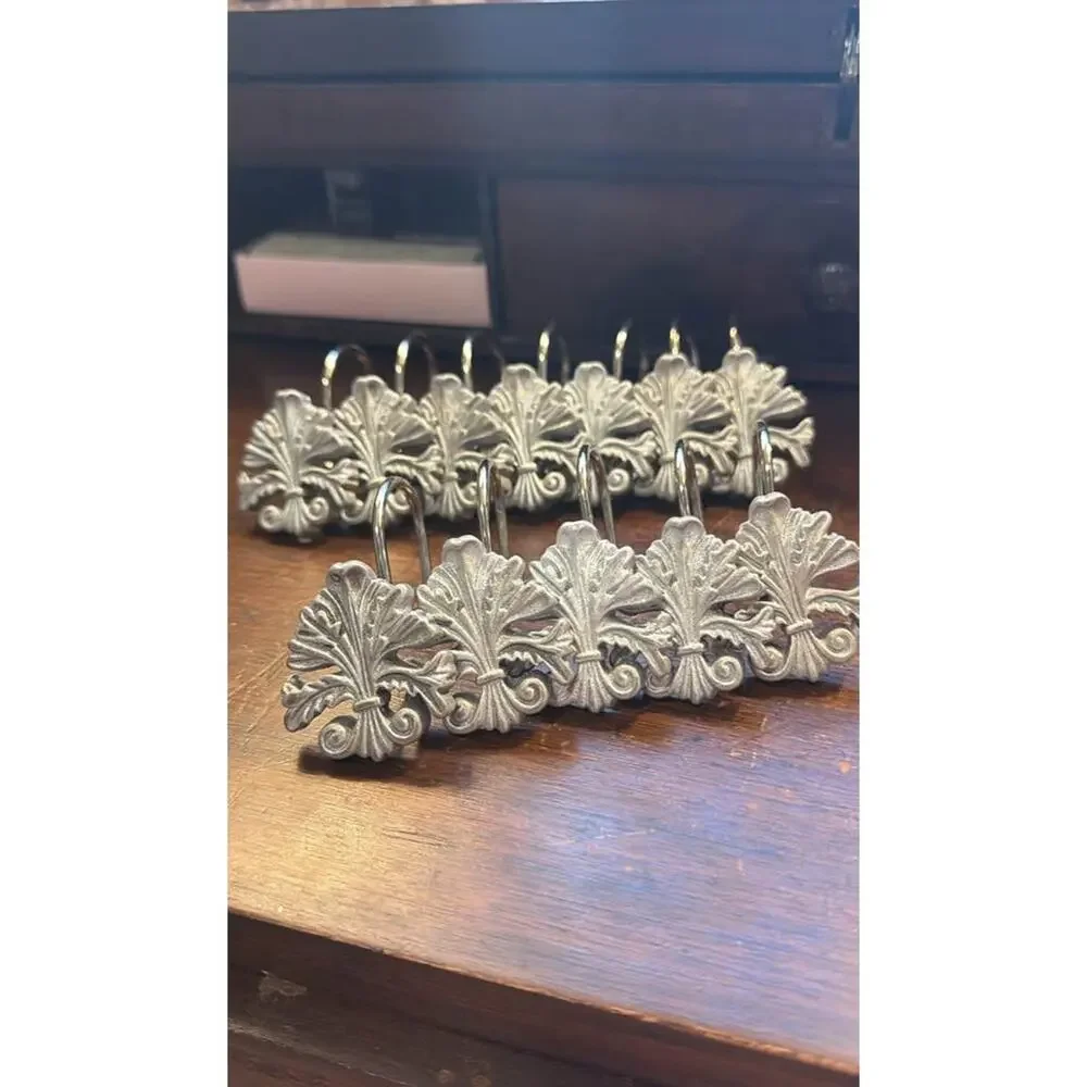 Set of 12 Vintage Style Fleur-De-Lis Shower Curtain Hooks